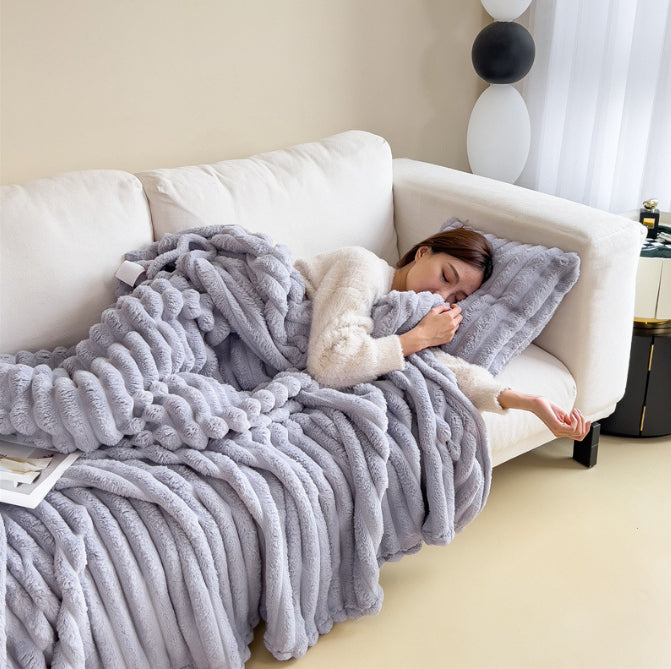 Bubble Velvet Rabbit Fur Blanket soft pink throw