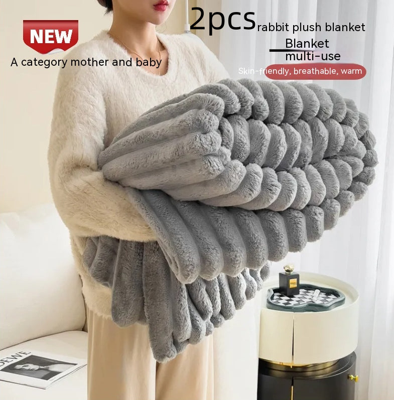 Bubble Velvet Rabbit Fur Blanket soft pink throw