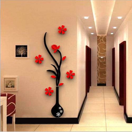 3d acrylic wall sticker vase decor