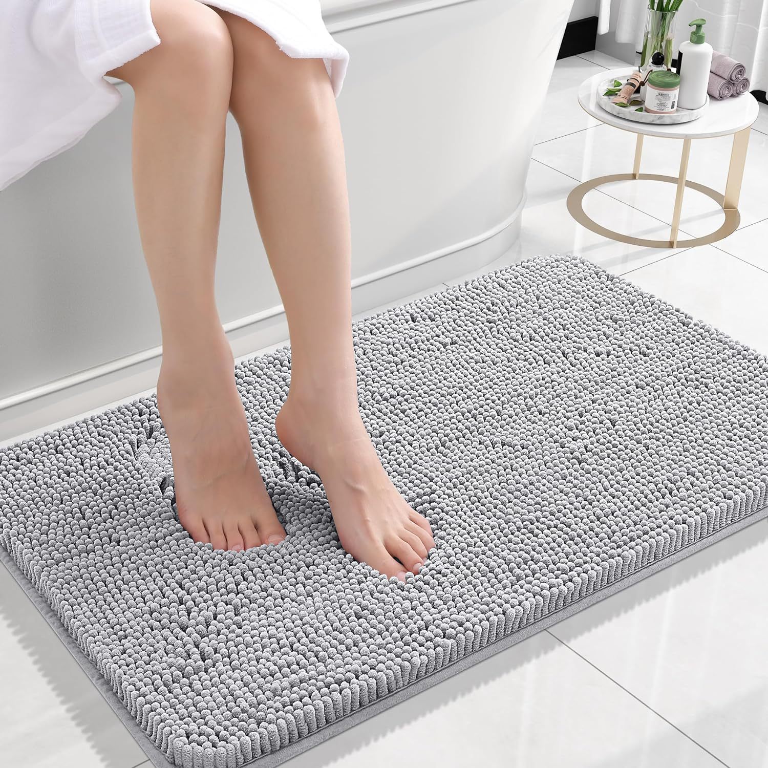 Chenille non slip floor mat gray bathroom rug