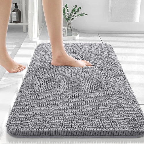 Chenille non slip floor mat gray bathroom rug