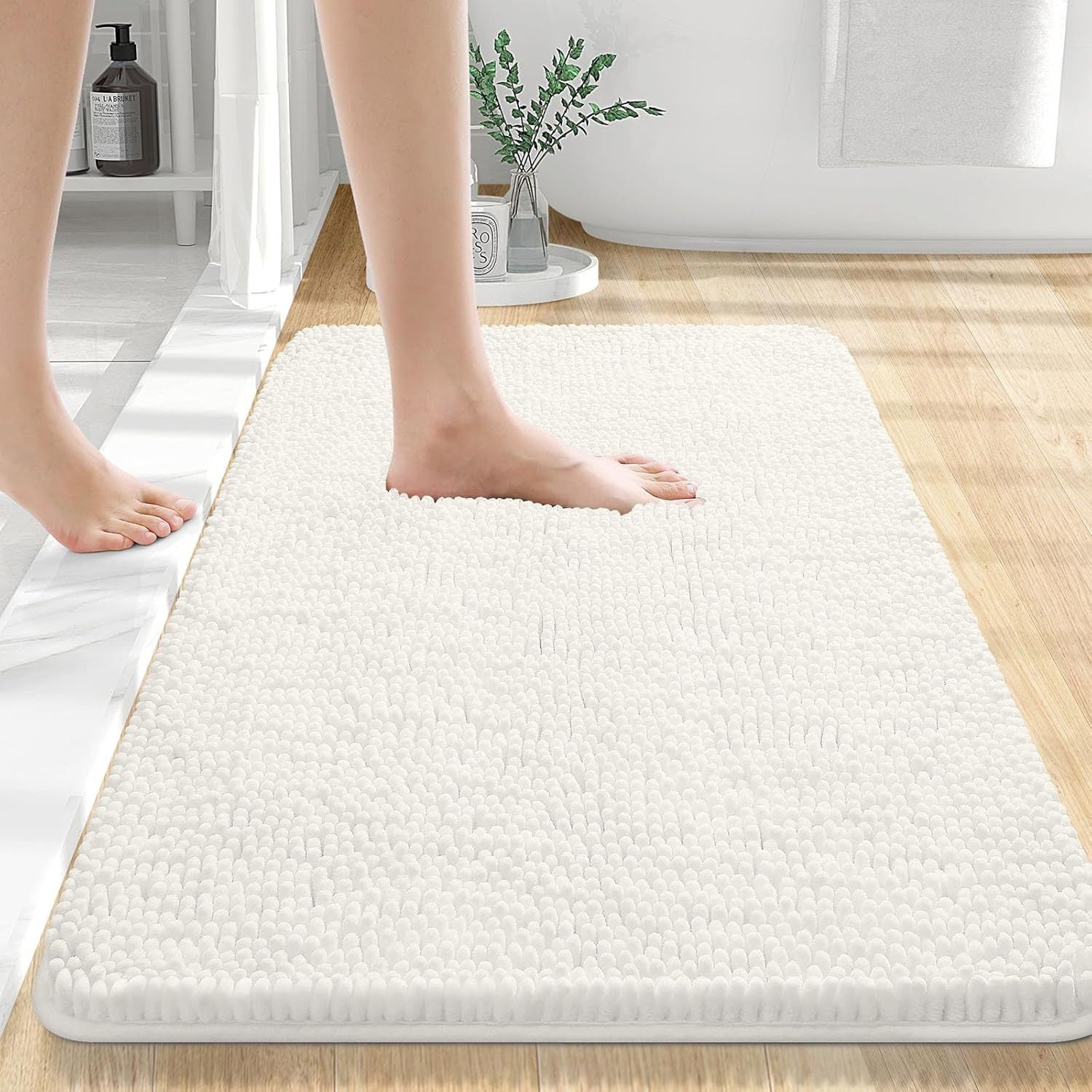 Chenille non slip floor mat gray bathroom rug