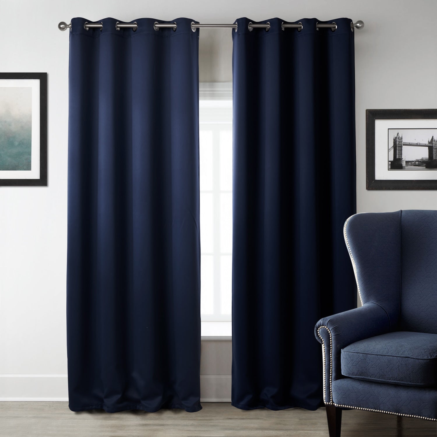 Dark blue blackout bedroom curtains printed fabric