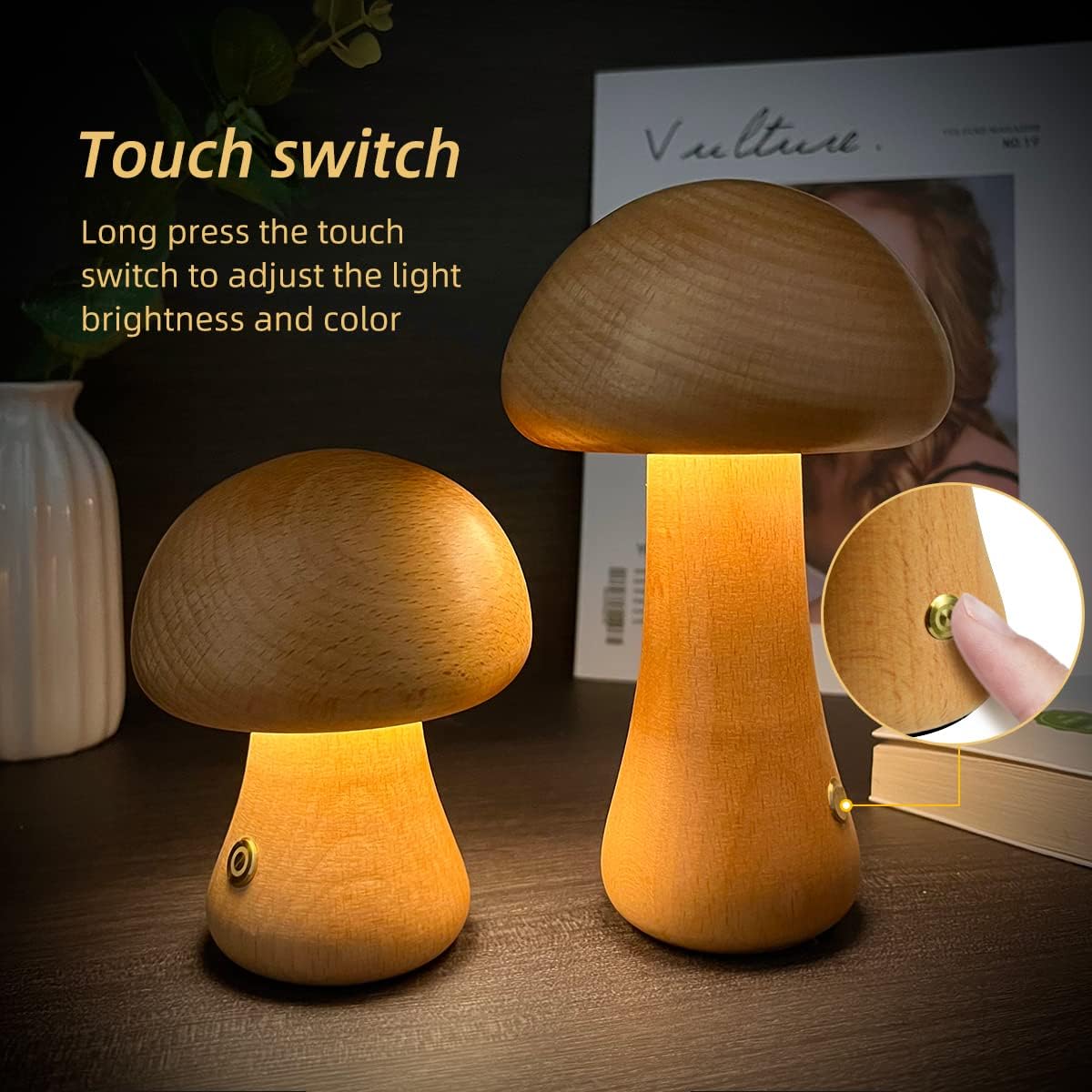 mushroom led night light wooden lamp