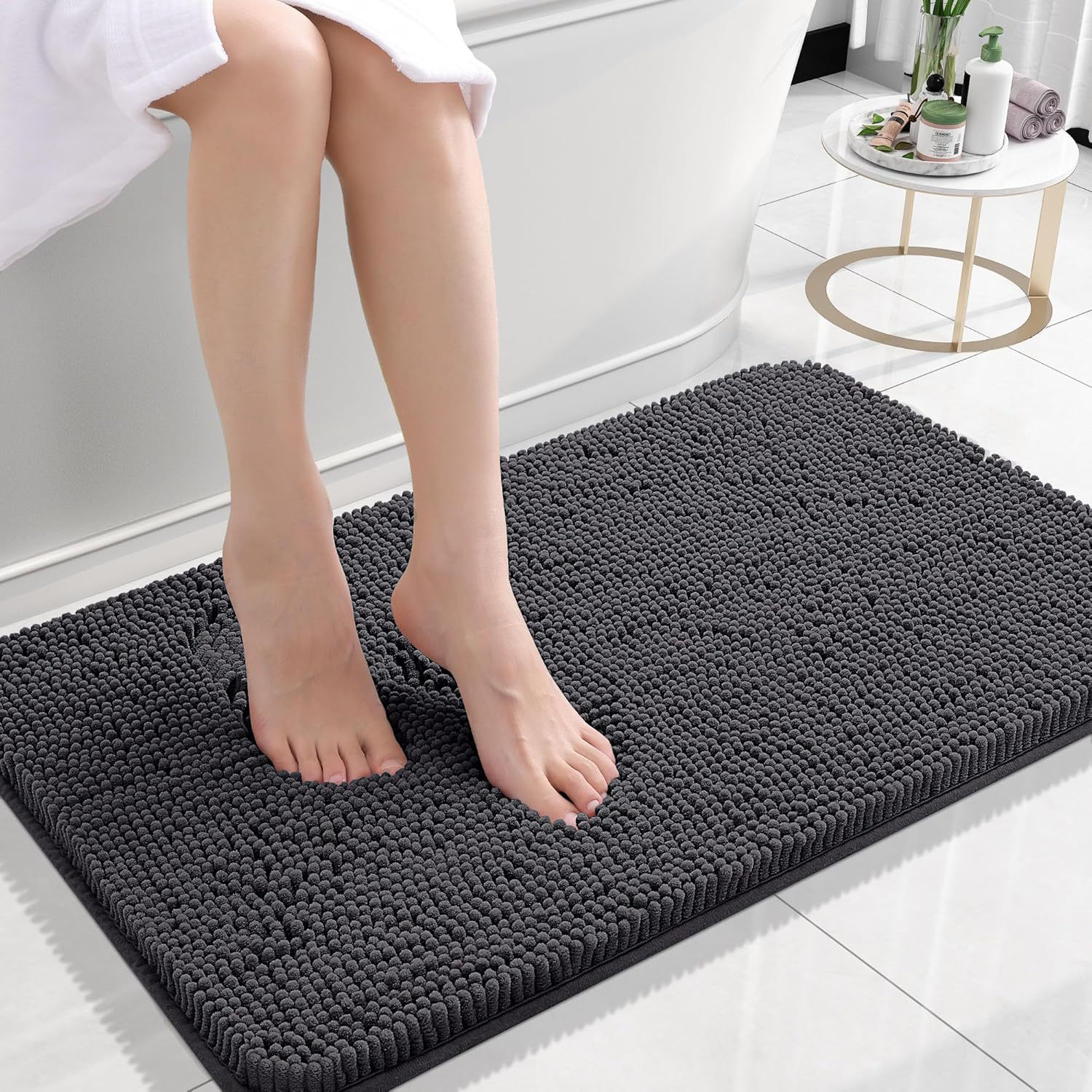 Chenille non slip floor mat gray bathroom rug