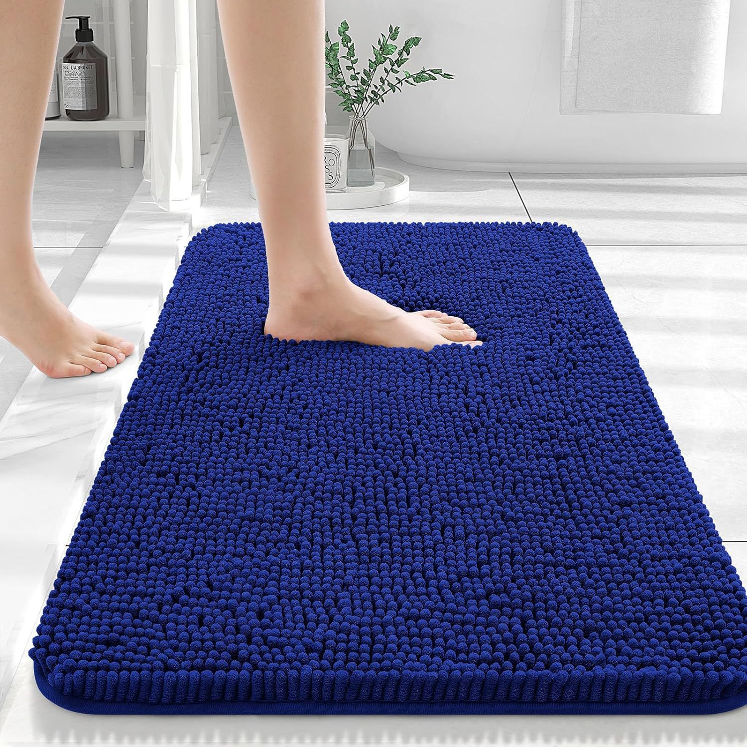 Chenille non slip floor mat gray bathroom rug