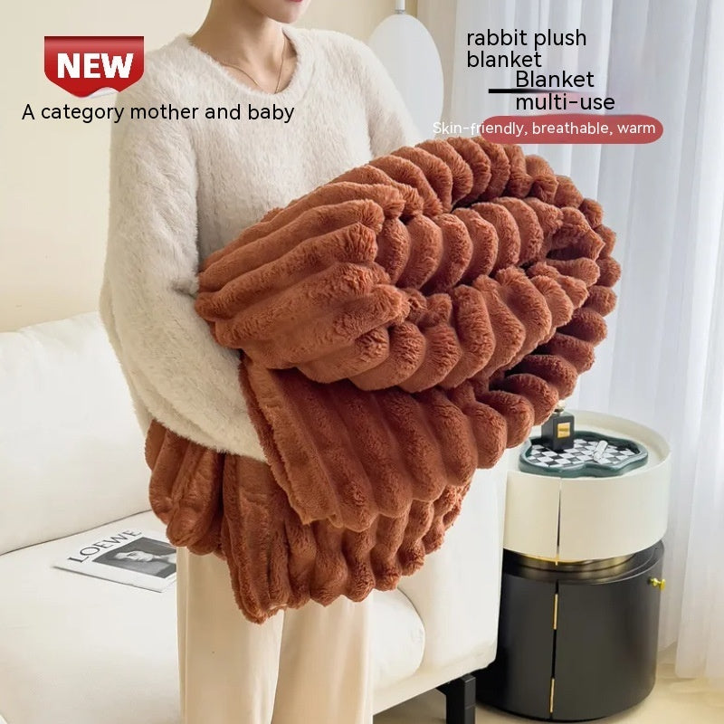 Bubble Velvet Rabbit Fur Blanket soft pink throw