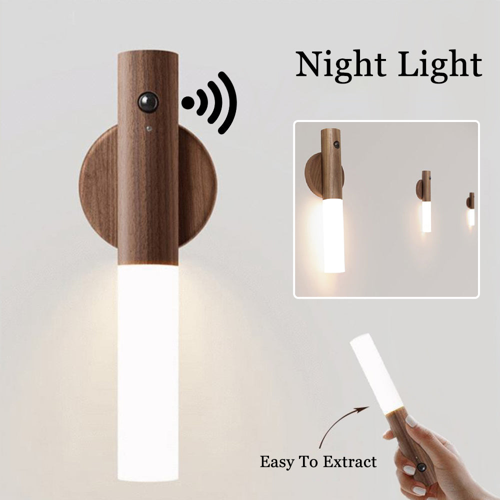 motion sensor night light USB magnetic wooden lamp