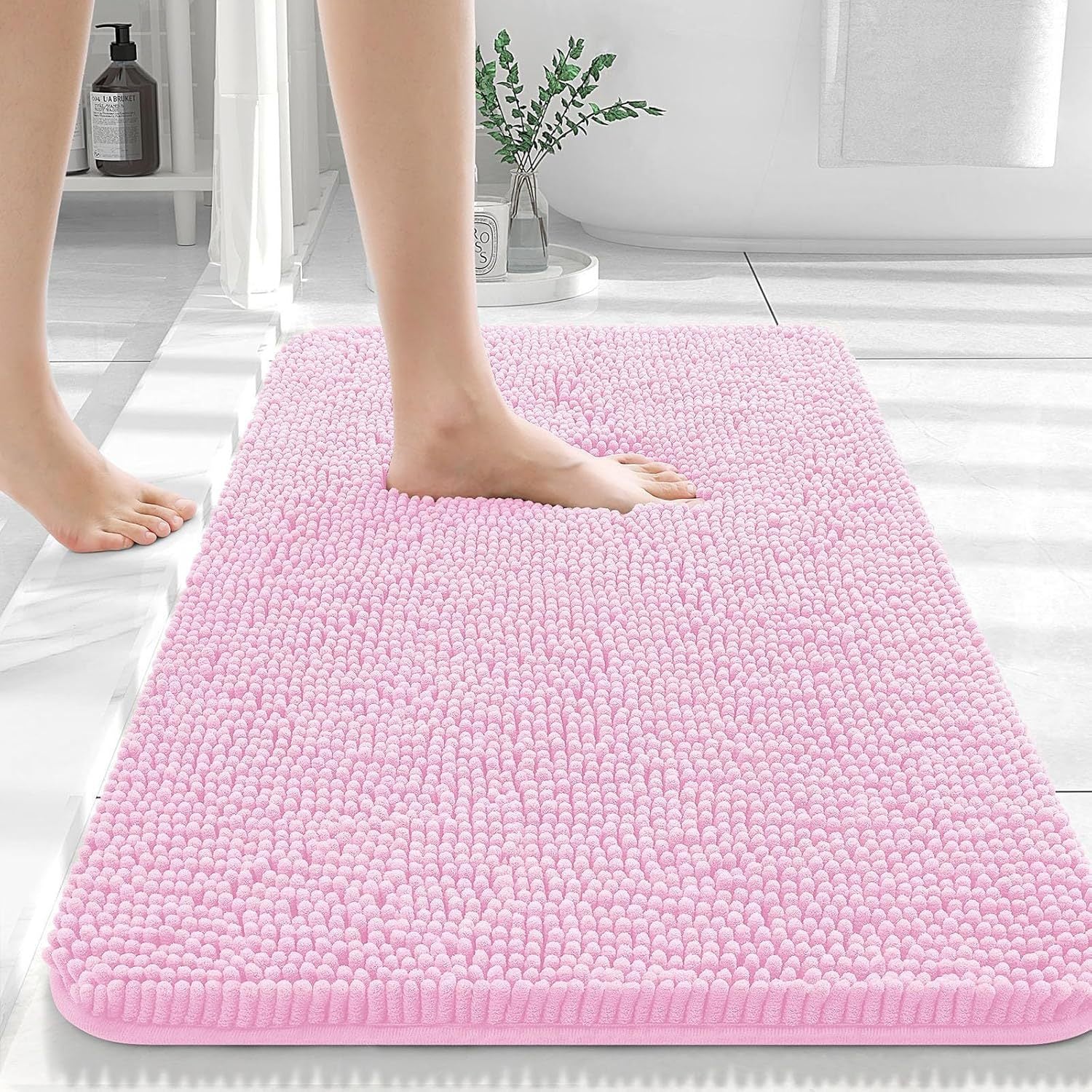 Chenille non slip floor mat gray bathroom rug
