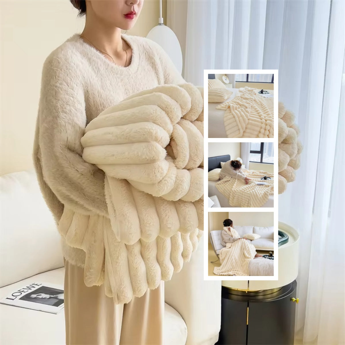 Bubble Velvet Rabbit Fur Blanket soft pink throw