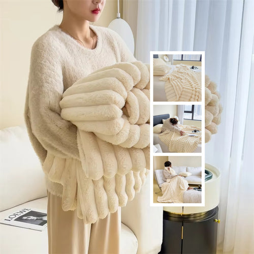 Bubble Velvet Rabbit Fur Blanket soft pink throw