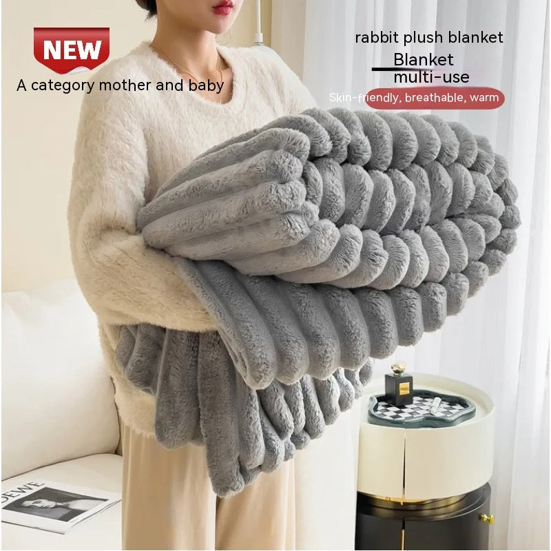 Bubble Velvet Rabbit Fur Blanket soft pink throw