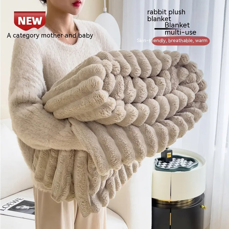 Bubble Velvet Rabbit Fur Blanket soft pink throw