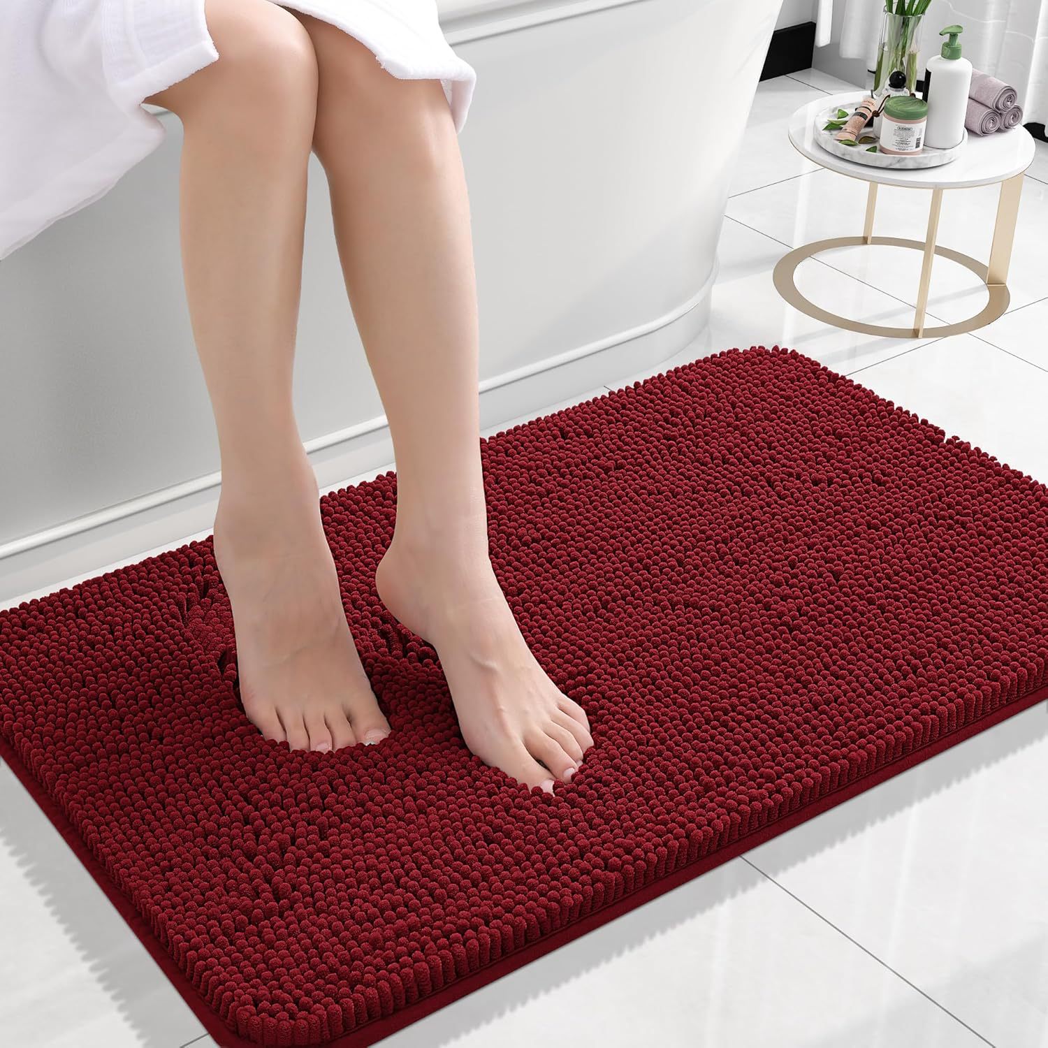 Chenille non slip floor mat gray bathroom rug