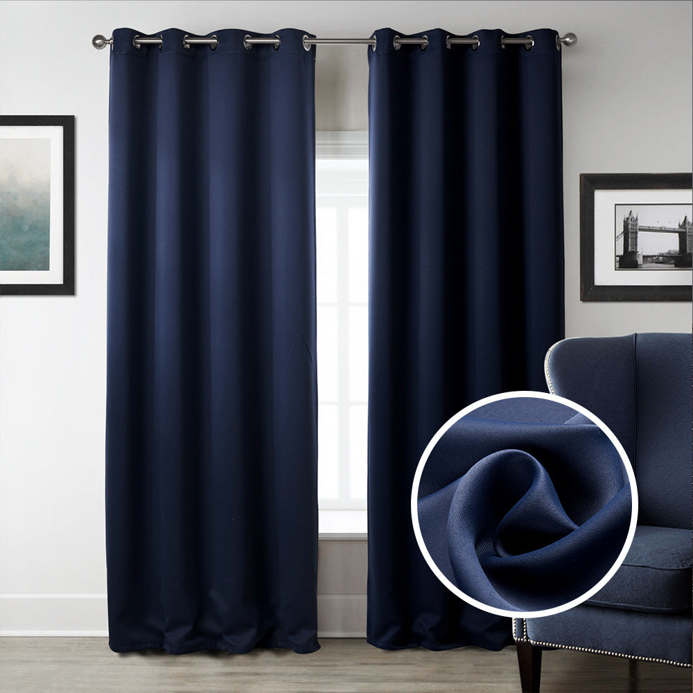 Dark blue blackout bedroom curtains printed fabric