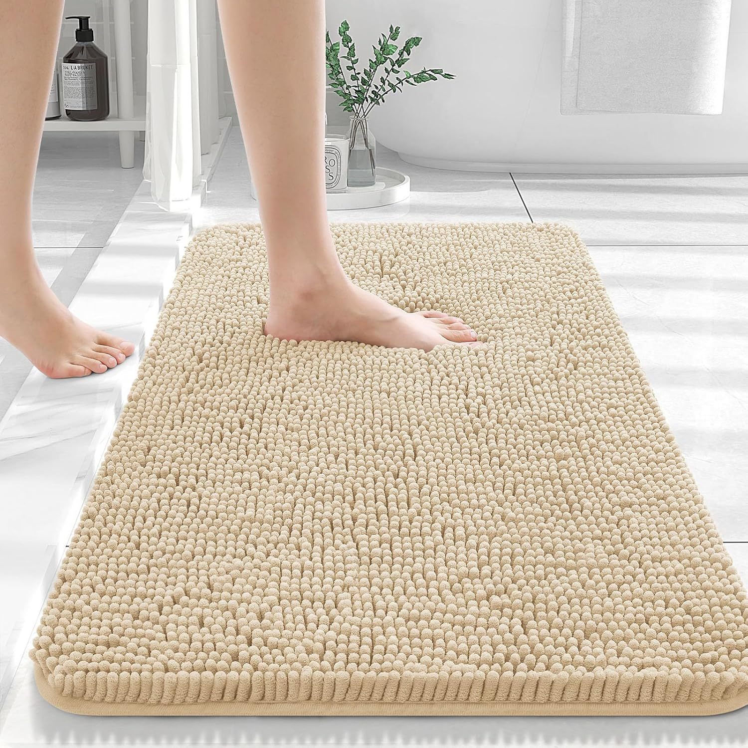 Chenille non slip floor mat gray bathroom rug