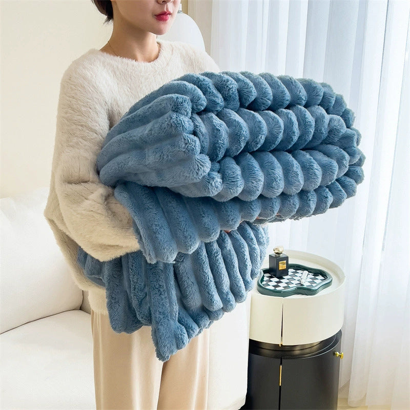 Bubble Velvet Rabbit Fur Blanket soft pink throw
